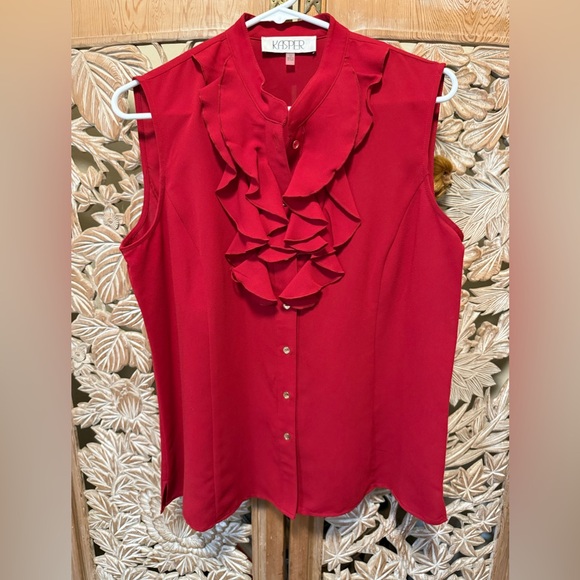 Kasper Red Ruffle Front Blouse - Picture 2 of 5